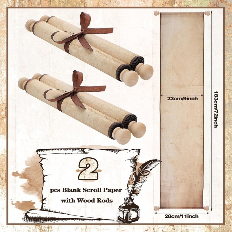 Epakh 2 Pack Blank Paper Scrolls 9 x 72 Inches Wrapped on Wood Rod for Writing, Drawing, Calligraphy, Wedding Vows, Cosplay Prop, Renaissance Festivals, Tabletop Role Playing Game(Old Color) - Image 3